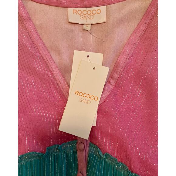 Rococo Sand Zale Metallic Pastel High-Low Maxi Dress $498 NWT Size L - Picture 8 of 9